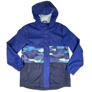 Cat & Jack Boys Blue Hooded Rain Jacket Size M Waterproof Snap Zip Front Coat